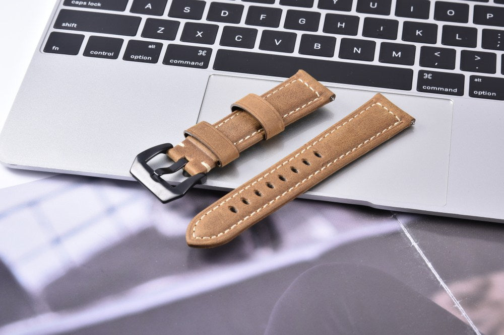 22mm Split Leather Watch Band with Black Big Buckle for Huawei Watch GT