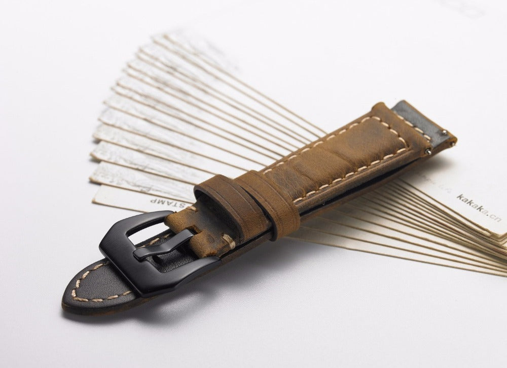 22mm Split Leather Watch Band with Black Big Buckle for Huawei Watch GT