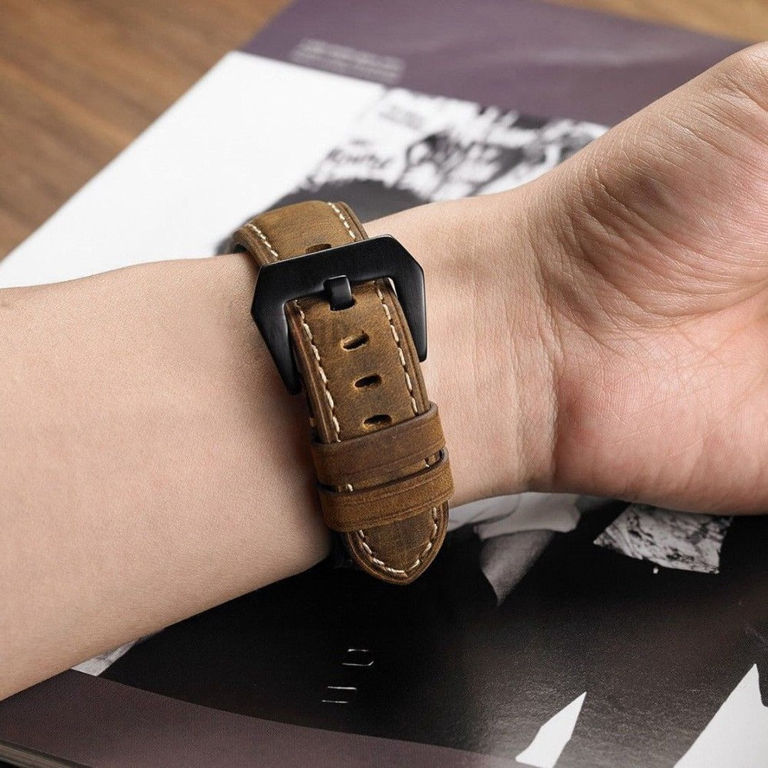 22mm Split Leather Watch Band with Black Big Buckle for Huawei Watch GT