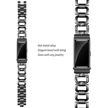 18MM D Shape Rhinestone Decor Stainless Steel Watch Band Replacement for Huawei TalkBand B5