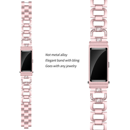 18MM D Shape Rhinestone Decor Stainless Steel Watch Band Replacement for Huawei TalkBand B5
