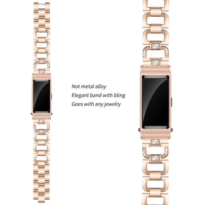 18MM D Shape Rhinestone Decor Stainless Steel Watch Band Replacement for Huawei TalkBand B5