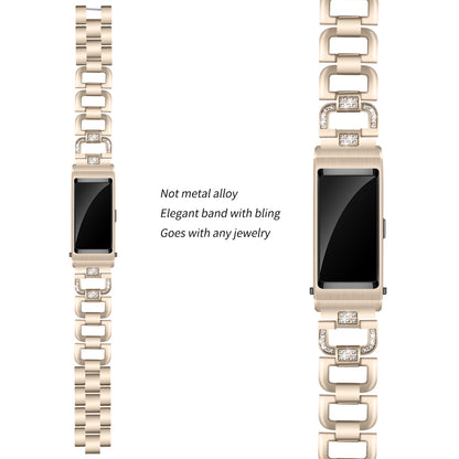 18MM D Shape Rhinestone Decor Stainless Steel Watch Band Replacement for Huawei TalkBand B5