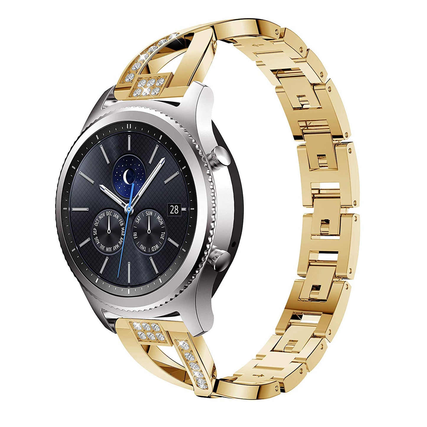 22mm Diamond Decor Stainless Steel Smart Watch Band for Samsung Gear S3 Classic/Frontier/Gear 2 R380 etc