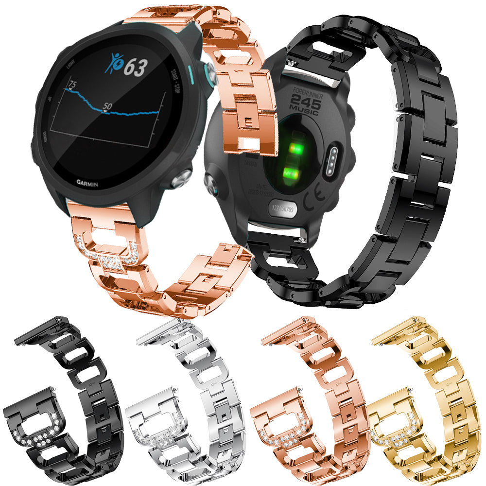 20mm X-shape Rhinestone Decor Alloy Smart Watch Band Strap for Garmin Forerunner 245