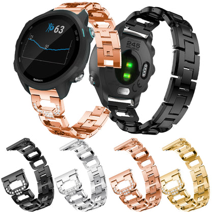 20mm X-shape Rhinestone Decor Alloy Smart Watch Band Strap for Garmin Forerunner 245