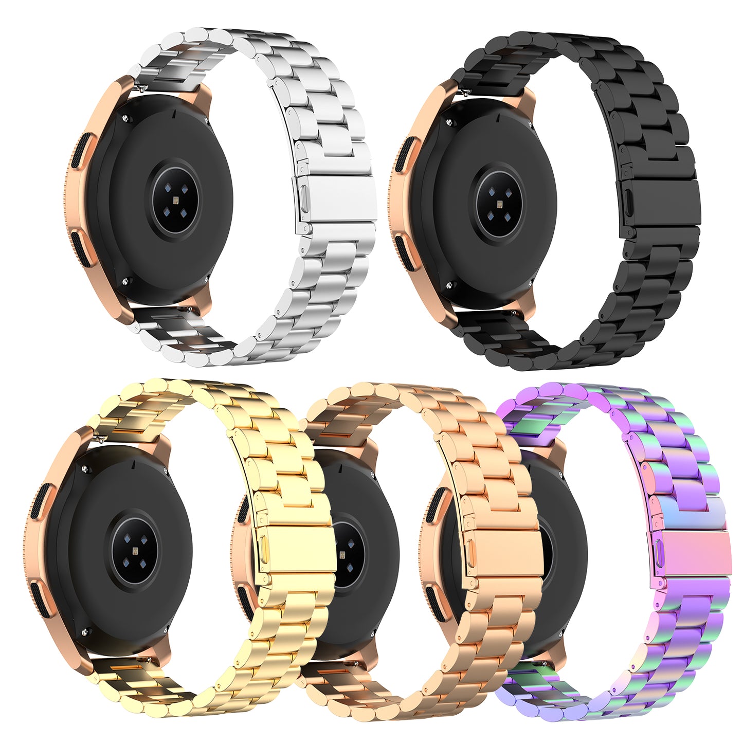 20mm Watch Band Stainless Steel for Samsung Galaxy Watch Active R500/Garmin Vivoactive 3, Folding Clasp Watch Strap Replacement