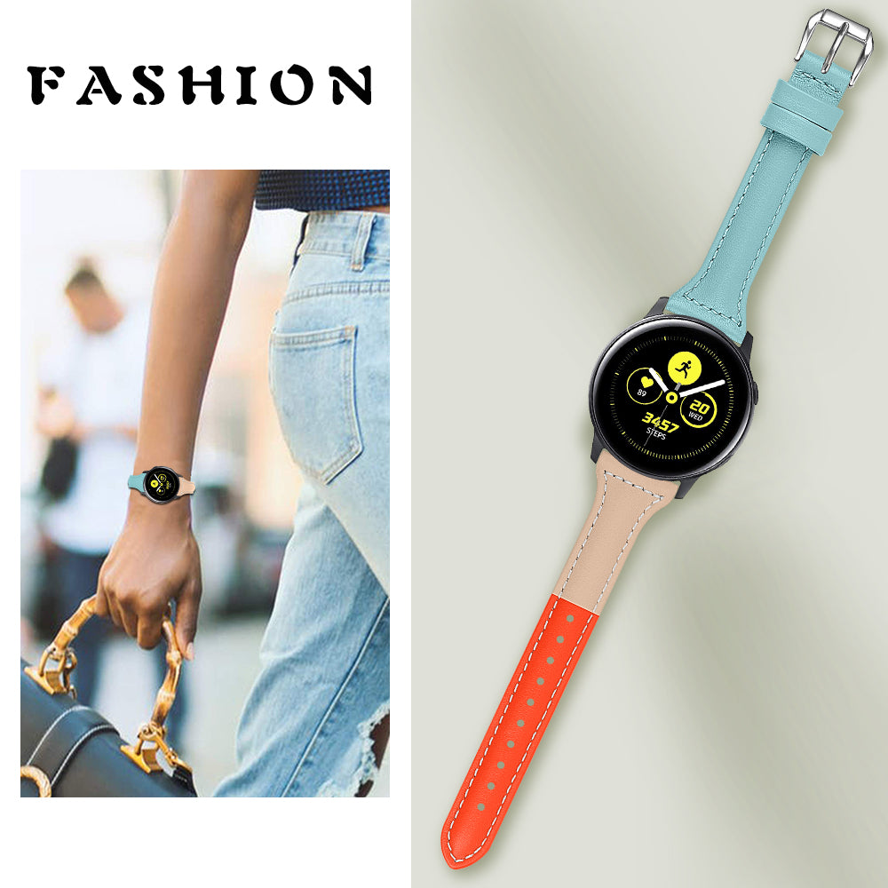 22mm Tri-color Genuine Leather Smart Watch Replacement Strap for Huawei Watch GT/Samsung Galaxy Watch 46mm