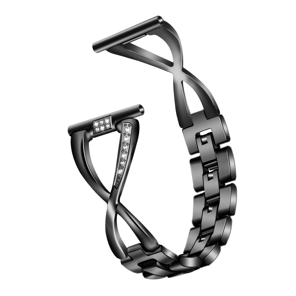 Rhinestone Decor X Shape Stainless Steel Watch Band Strap for Fitbit Versa / Versa Lite
