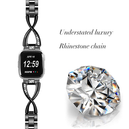 Rhinestone Decor X Shape Stainless Steel Watch Band Strap for Fitbit Versa / Versa Lite