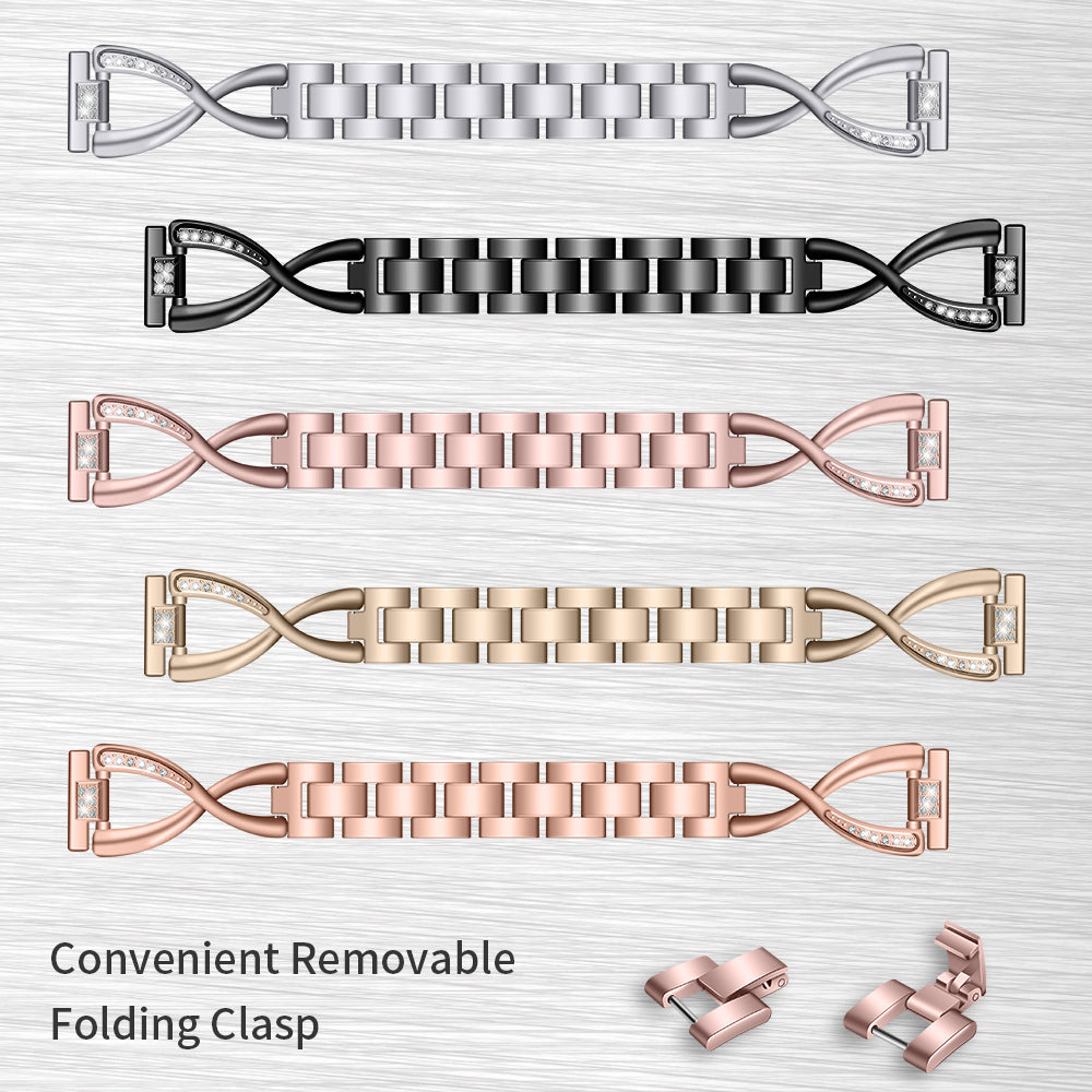Rhinestone Decor X Shape Stainless Steel Watch Band Strap for Fitbit Versa / Versa Lite