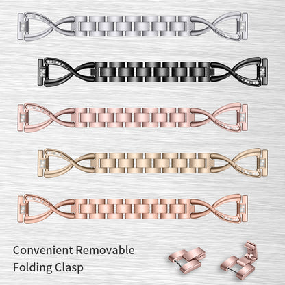 Rhinestone Decor X Shape Stainless Steel Watch Band Strap for Fitbit Versa / Versa Lite