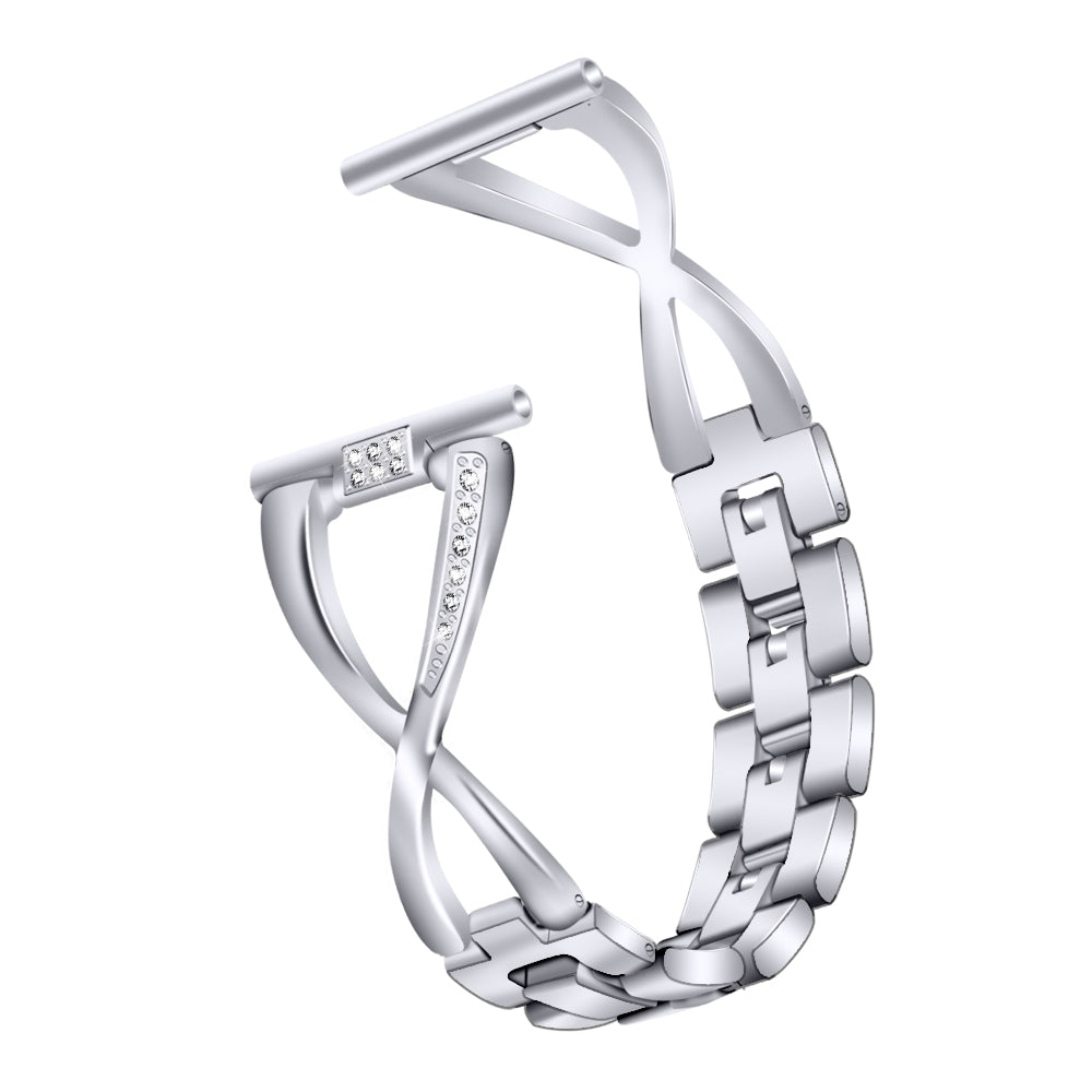 Rhinestone Decor X Shape Stainless Steel Watch Band Strap for Fitbit Versa / Versa Lite