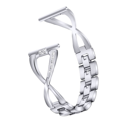 Rhinestone Decor X Shape Stainless Steel Watch Band Strap for Fitbit Versa / Versa Lite