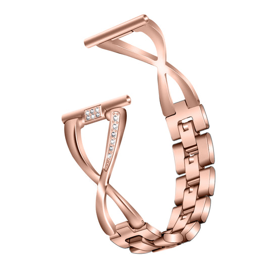 Rhinestone Decor X Shape Stainless Steel Watch Band Strap for Fitbit Versa / Versa Lite