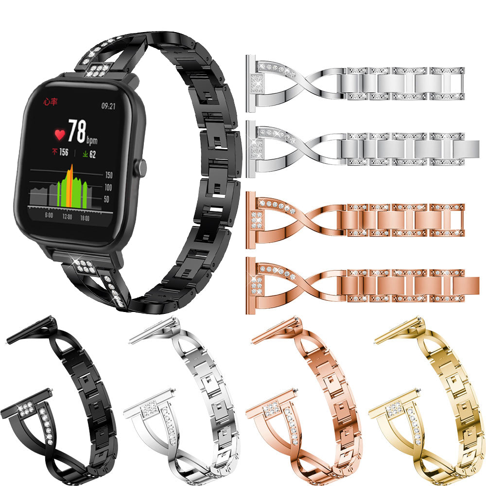 20mm X-shape Rhinestone Decor Alloy Watch Band Repleacement for Amazfit GTS
