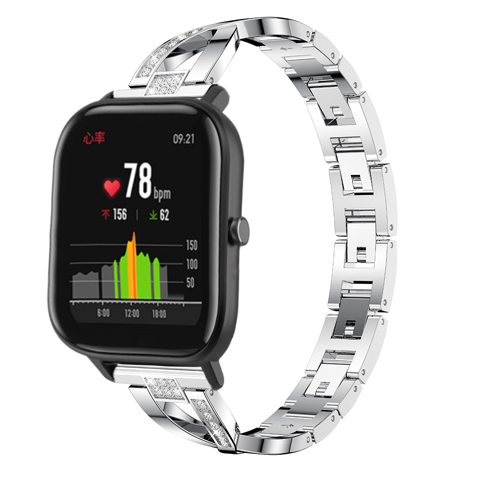 20mm X-shape Rhinestone Decor Alloy Watch Band Repleacement for Amazfit GTS