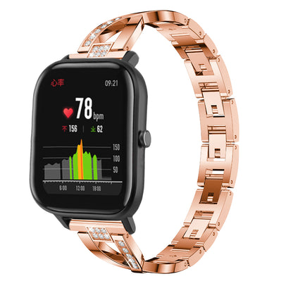 20mm X-shape Rhinestone Decor Alloy Watch Band Repleacement for Amazfit GTS