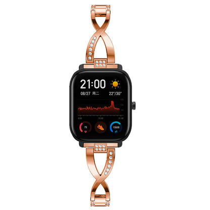 20mm X-shape Rhinestone Decor Alloy Watch Band Repleacement for Amazfit GTS