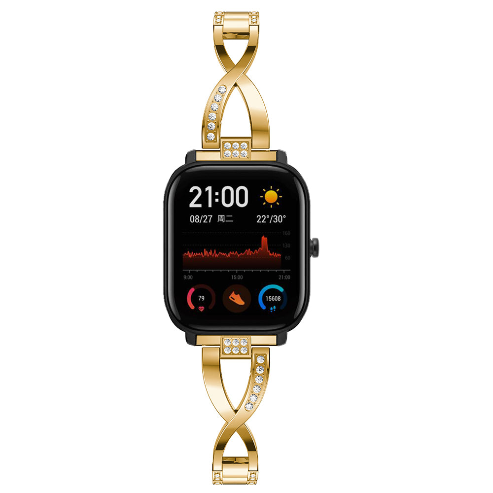 20mm X-shape Rhinestone Decor Alloy Watch Band Repleacement for Amazfit GTS
