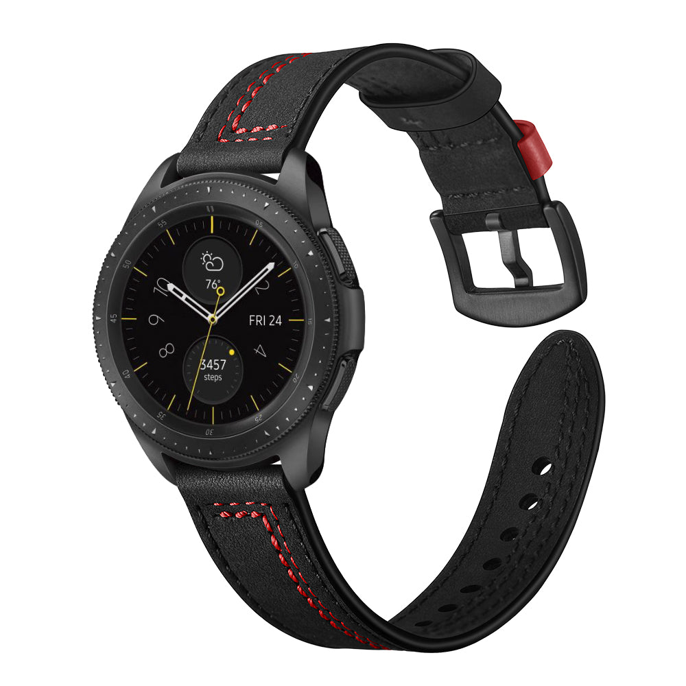22MM 7-shaped Stitches Genuine Leather Watch Strap for Huawei Watch GT/Samsung Galaxy Watch 46mm