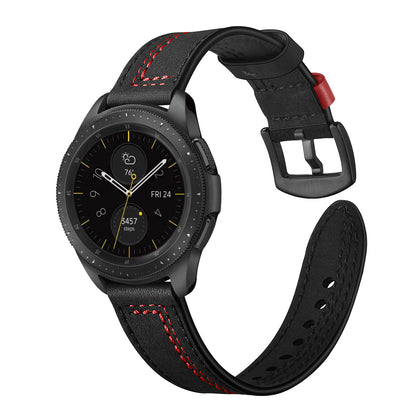 22MM 7-shaped Stitches Genuine Leather Watch Strap for Huawei Watch GT/Samsung Galaxy Watch 46mm
