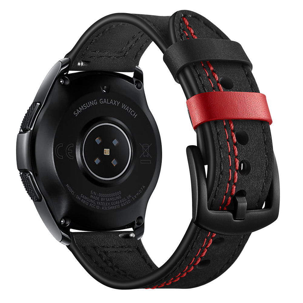 22MM 7-shaped Stitches Genuine Leather Watch Strap for Huawei Watch GT/Samsung Galaxy Watch 46mm