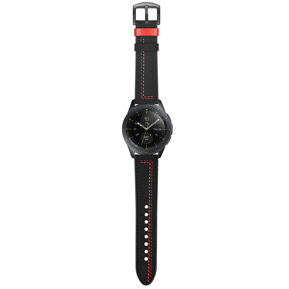 22MM 7-shaped Stitches Genuine Leather Watch Strap for Huawei Watch GT/Samsung Galaxy Watch 46mm