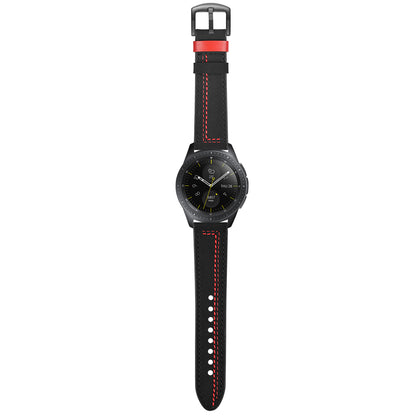 22MM 7-shaped Stitches Genuine Leather Watch Strap for Huawei Watch GT/Samsung Galaxy Watch 46mm