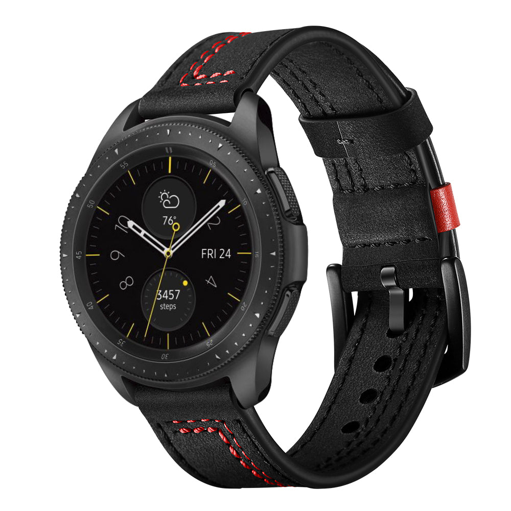 22MM 7-shaped Stitches Genuine Leather Watch Strap for Huawei Watch GT/Samsung Galaxy Watch 46mm