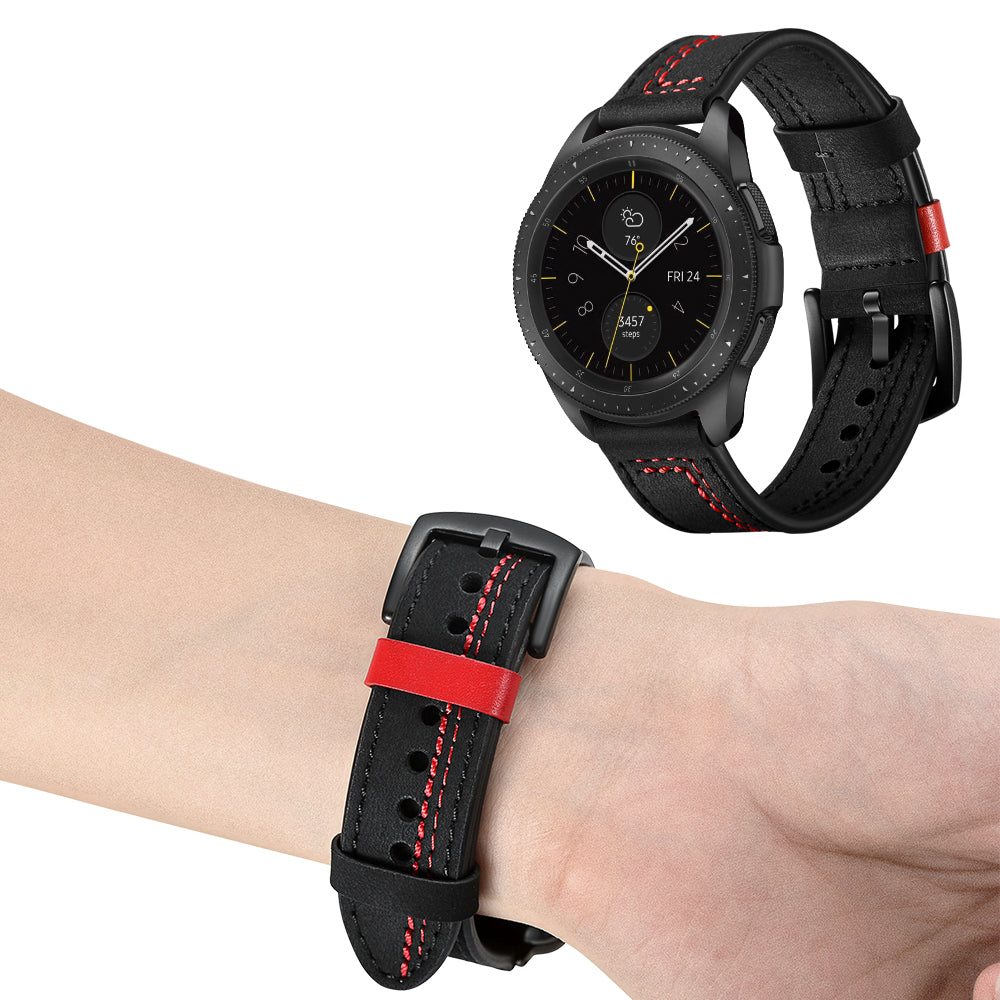 22MM 7-shaped Stitches Genuine Leather Watch Strap for Huawei Watch GT/Samsung Galaxy Watch 46mm