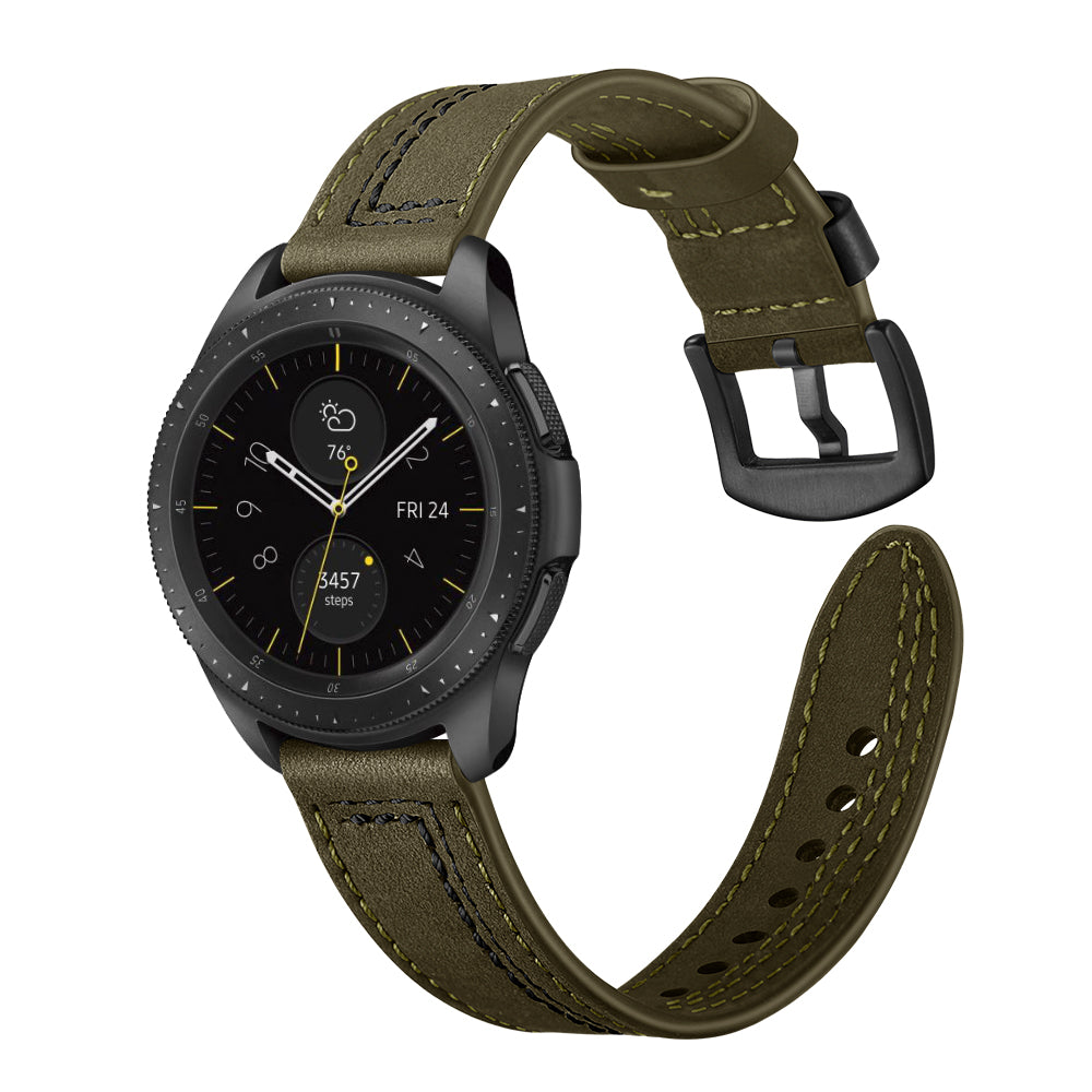 22MM 7-shaped Stitches Genuine Leather Watch Strap for Huawei Watch GT/Samsung Galaxy Watch 46mm