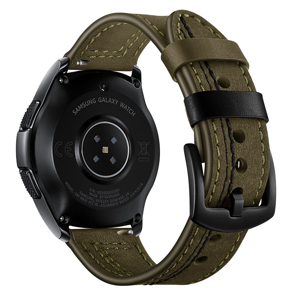 22MM 7-shaped Stitches Genuine Leather Watch Strap for Huawei Watch GT/Samsung Galaxy Watch 46mm
