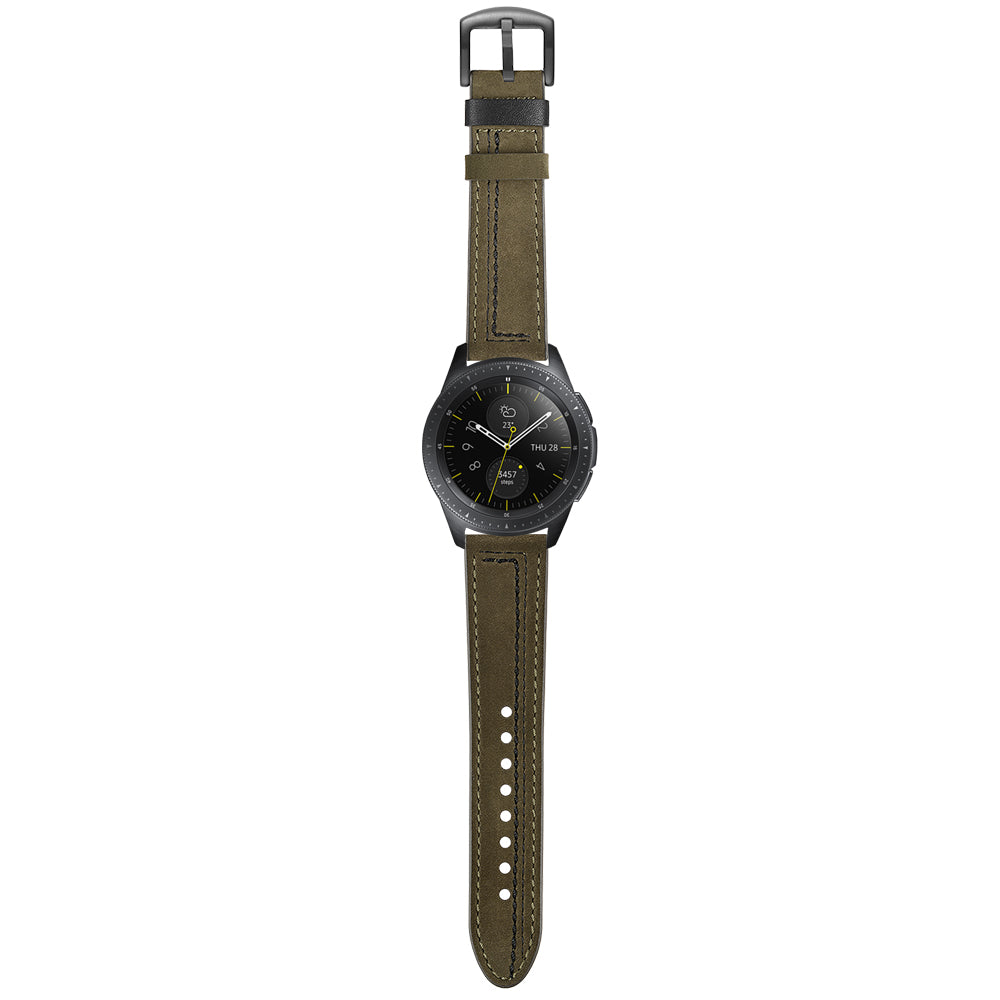 22MM 7-shaped Stitches Genuine Leather Watch Strap for Huawei Watch GT/Samsung Galaxy Watch 46mm