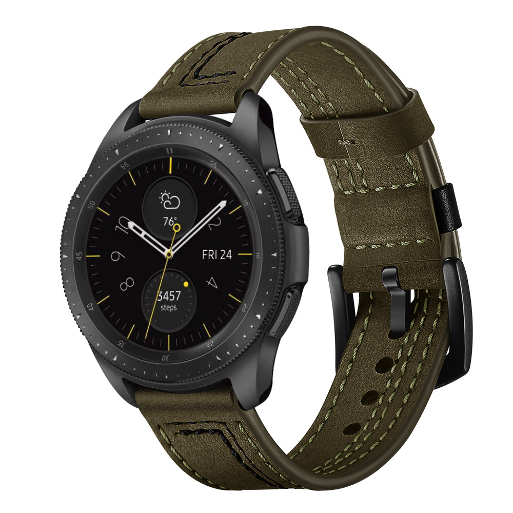 22MM 7-shaped Stitches Genuine Leather Watch Strap for Huawei Watch GT/Samsung Galaxy Watch 46mm