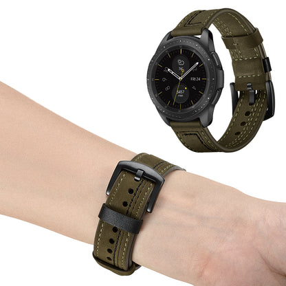 22MM 7-shaped Stitches Genuine Leather Watch Strap for Huawei Watch GT/Samsung Galaxy Watch 46mm