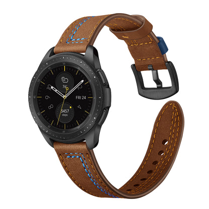 22MM 7-shaped Stitches Genuine Leather Watch Strap for Huawei Watch GT/Samsung Galaxy Watch 46mm