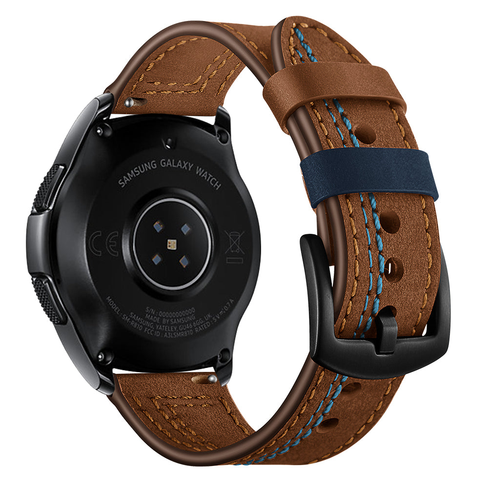 22MM 7-shaped Stitches Genuine Leather Watch Strap for Huawei Watch GT/Samsung Galaxy Watch 46mm
