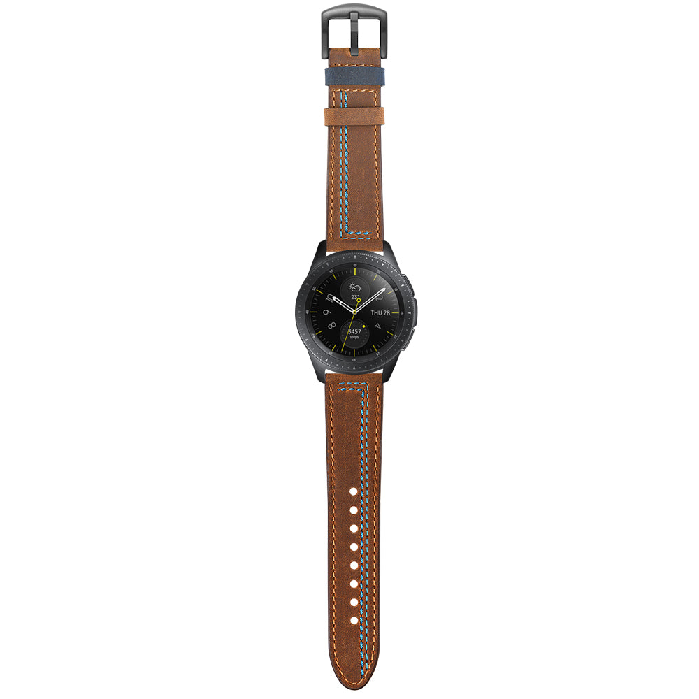 22MM 7-shaped Stitches Genuine Leather Watch Strap for Huawei Watch GT/Samsung Galaxy Watch 46mm