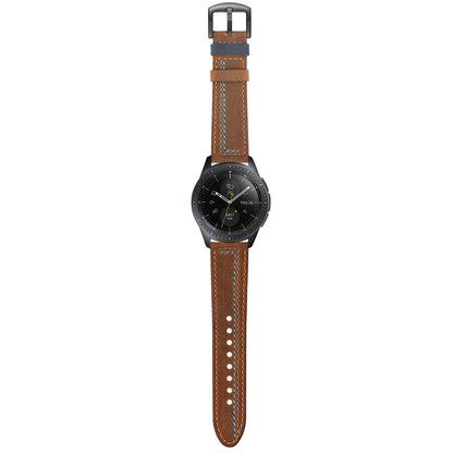 22MM 7-shaped Stitches Genuine Leather Watch Strap for Huawei Watch GT/Samsung Galaxy Watch 46mm