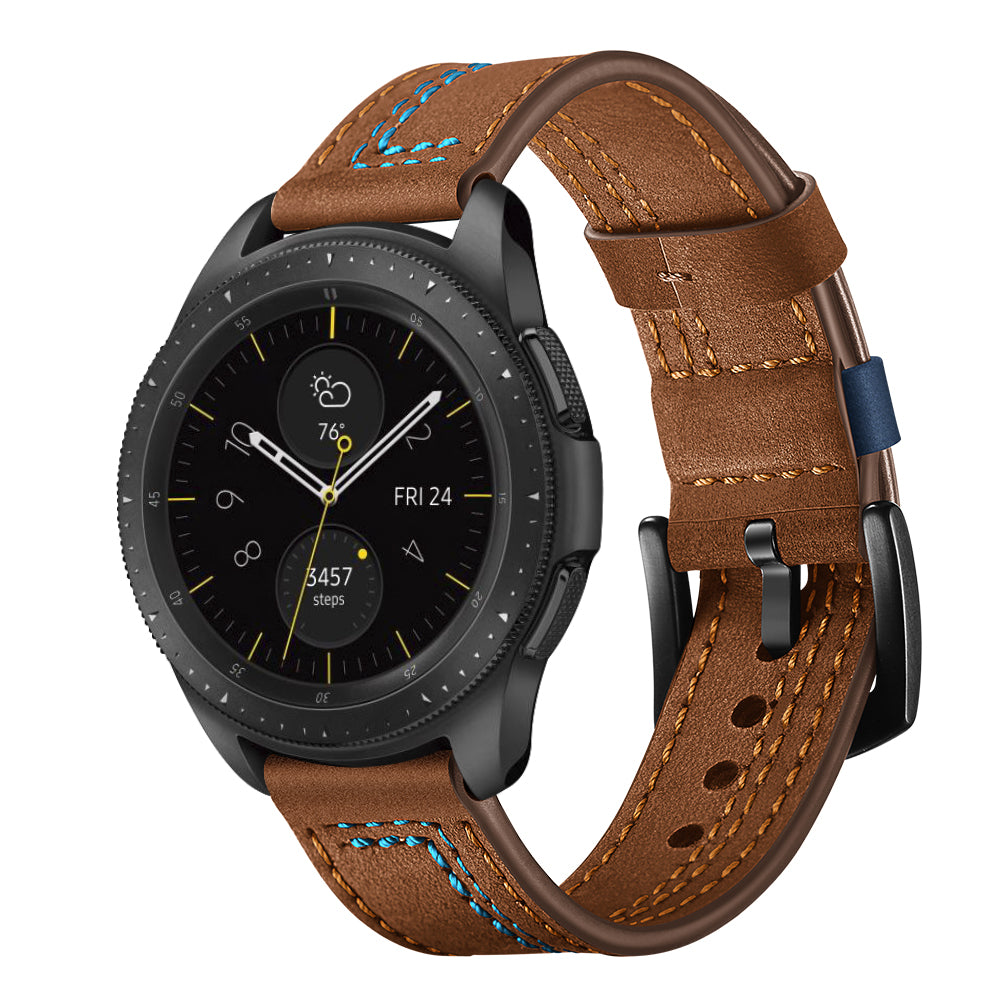 22MM 7-shaped Stitches Genuine Leather Watch Strap for Huawei Watch GT/Samsung Galaxy Watch 46mm