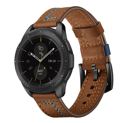 22MM 7-shaped Stitches Genuine Leather Watch Strap for Huawei Watch GT/Samsung Galaxy Watch 46mm