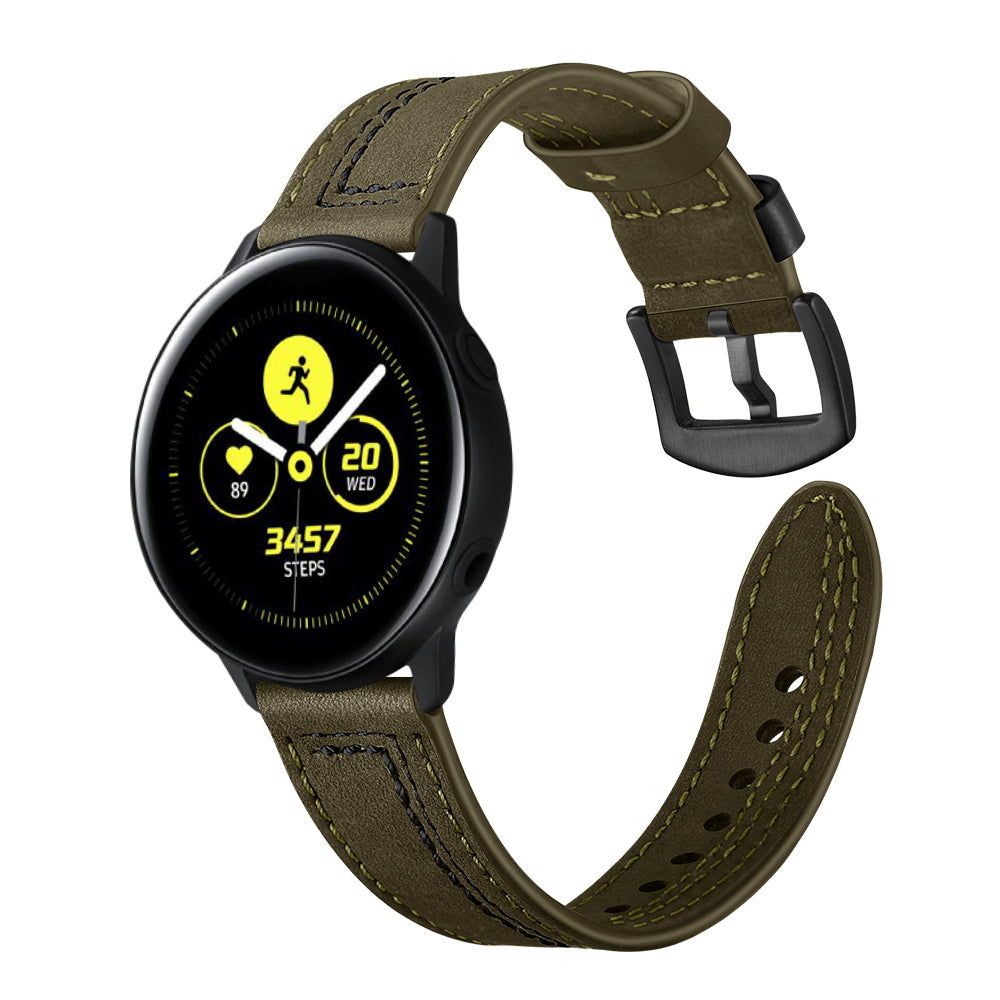 20MM 7-shaped Stitches Genuine Leather Watch Strap Replacement for Samsung Galaxy Watch Avtive 42mm