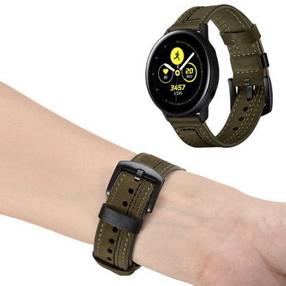20MM 7-shaped Stitches Genuine Leather Watch Strap Replacement for Samsung Galaxy Watch Avtive 42mm