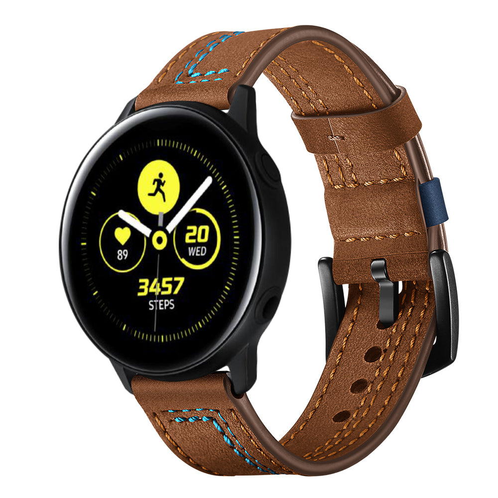 20MM 7-shaped Stitches Genuine Leather Watch Strap Replacement for Samsung Galaxy Watch Avtive 42mm
