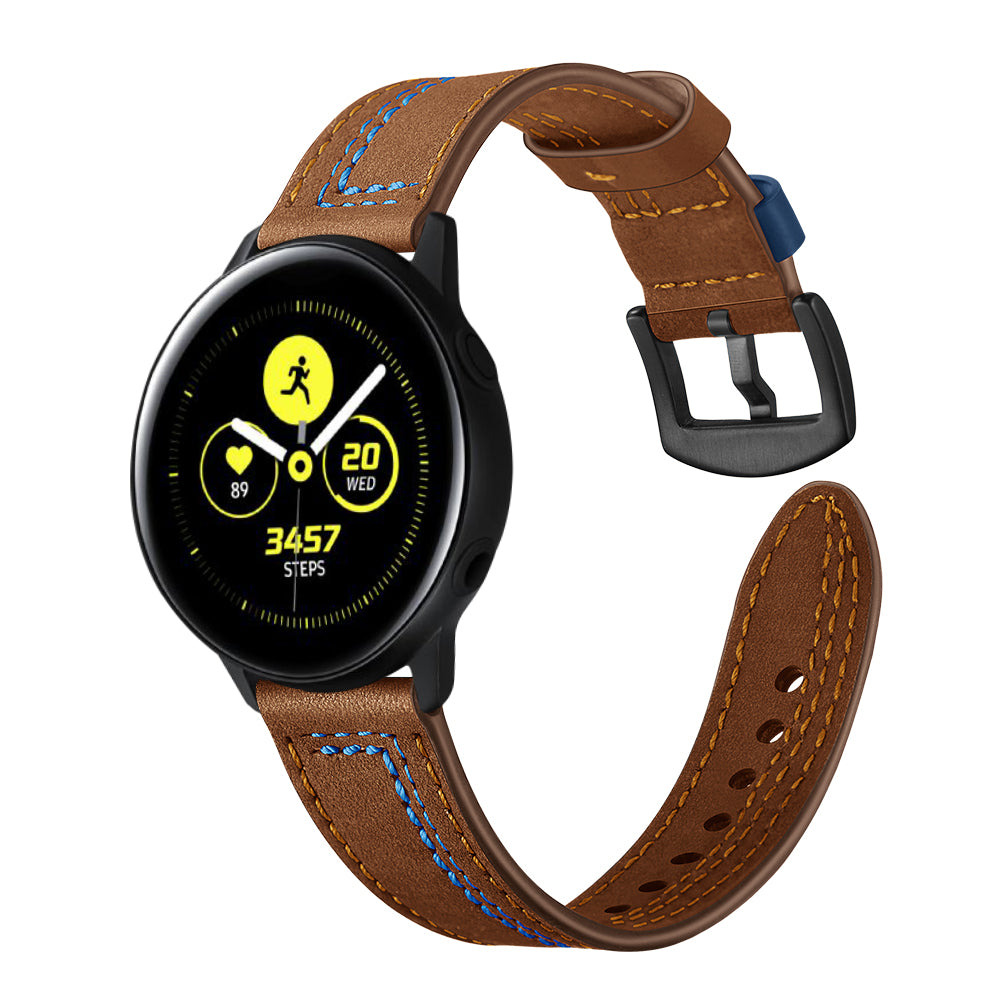 20MM 7-shaped Stitches Genuine Leather Watch Strap Replacement for Samsung Galaxy Watch Avtive 42mm