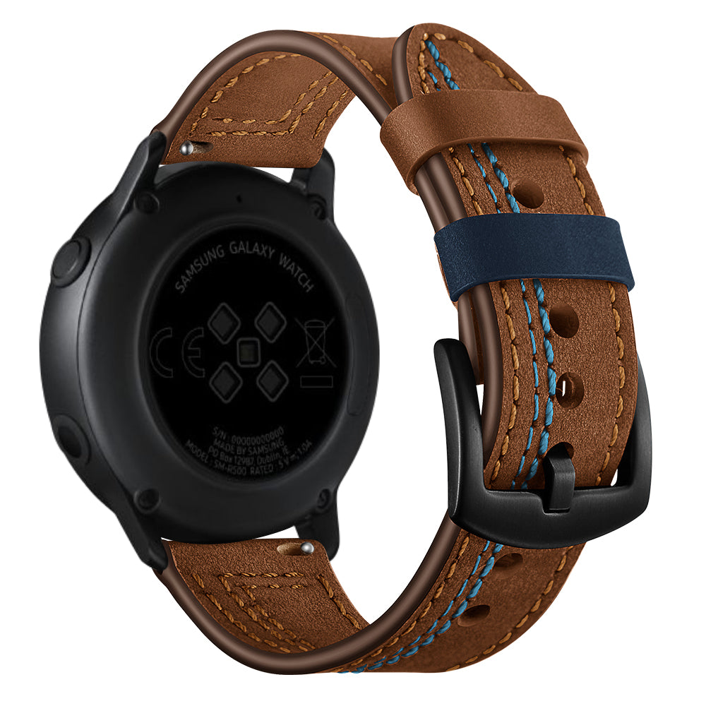 20MM 7-shaped Stitches Genuine Leather Watch Strap Replacement for Samsung Galaxy Watch Avtive 42mm