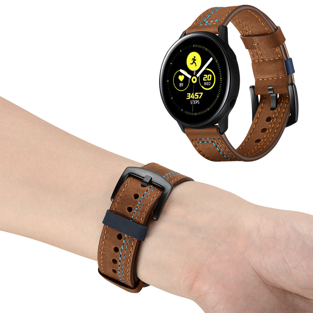 20MM 7-shaped Stitches Genuine Leather Watch Strap Replacement for Samsung Galaxy Watch Avtive 42mm