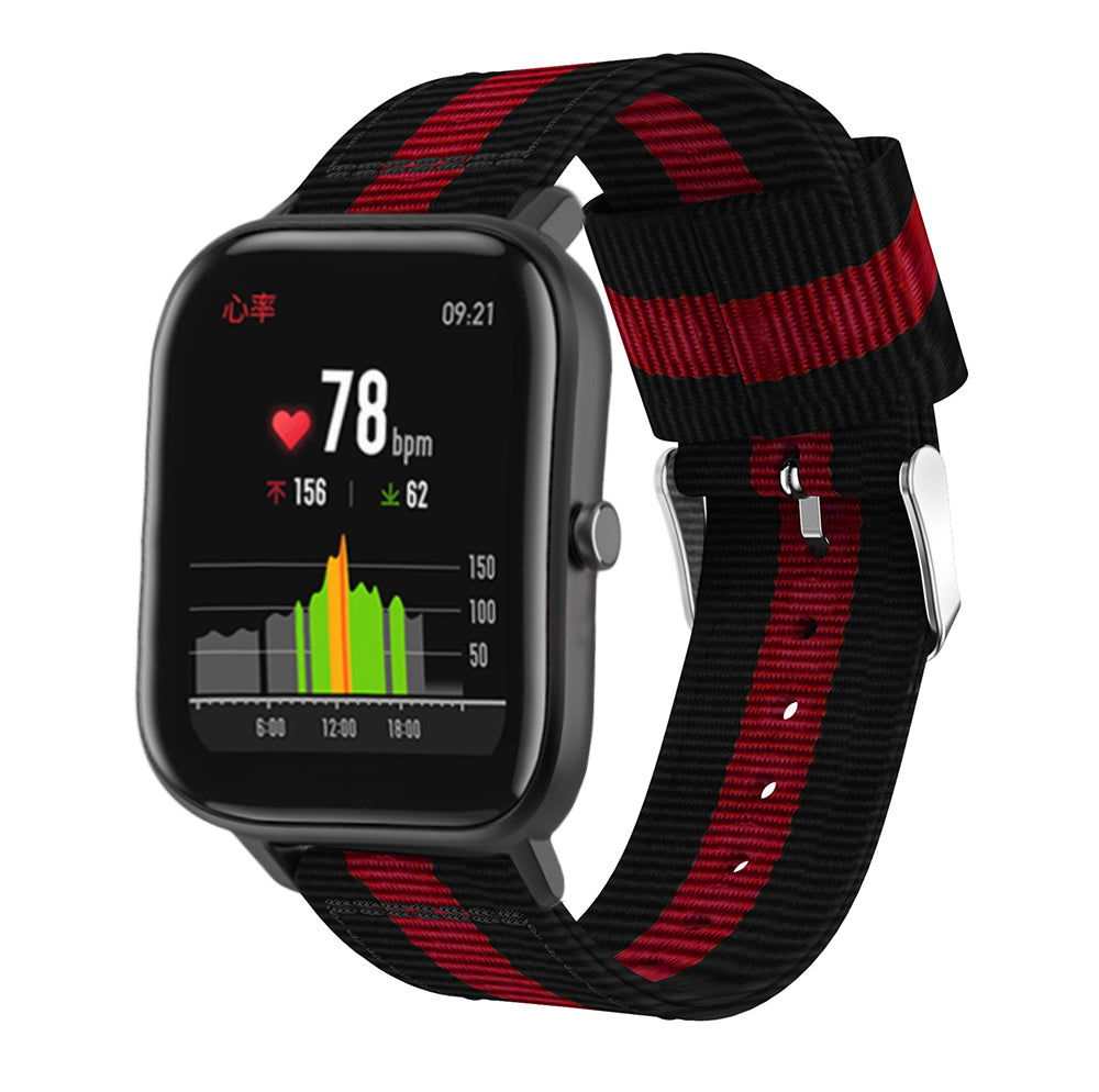 20MM Vertical Nylon Canvas Watch Band for Samsung Galaxy Watch4 Classic 46mm 42mm/Watch4 44mm 40mm/Amazfit GTS