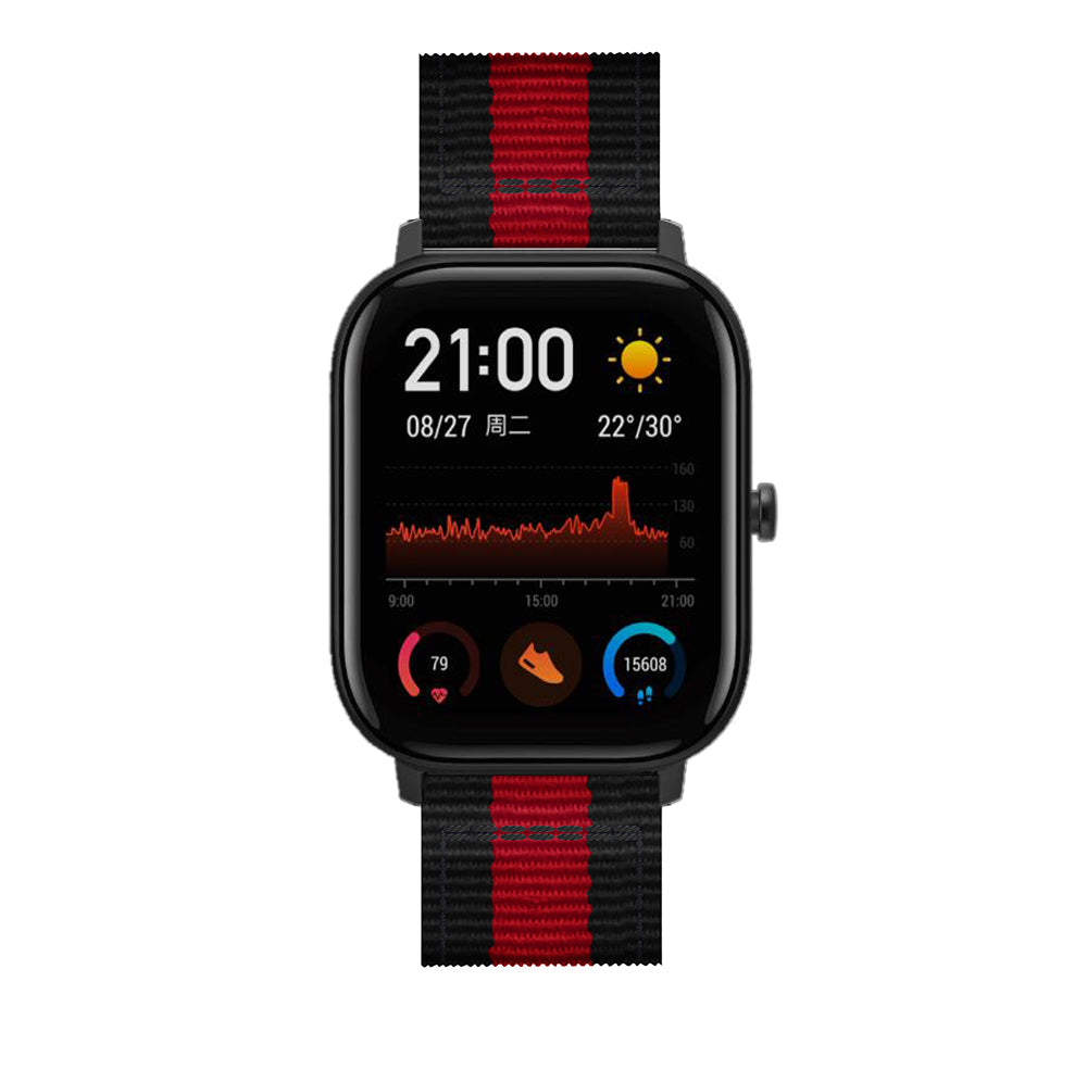 20MM Vertical Nylon Canvas Watch Band for Samsung Galaxy Watch4 Classic 46mm 42mm/Watch4 44mm 40mm/Amazfit GTS